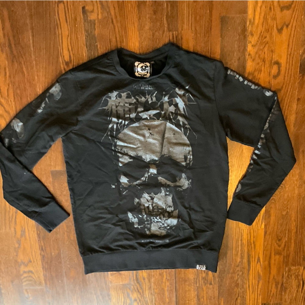 KILLSTAR Skull Print Knit Sweater Tunic Scoop Neck Black Size XXL